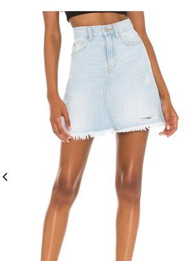 DR DENIM Echo Skirt Superlight Blue Ripped Distressed Denim Mini Skirt Small